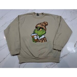 Gildan Grinch Spot‎ On Coffee Crewneck Sweatshirt Tan Size M